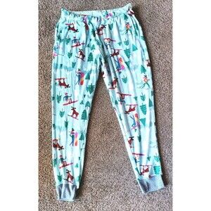 Dearfoams Pajama Jogger Pants Size Small Green Winterland Plush Pockets Cozy